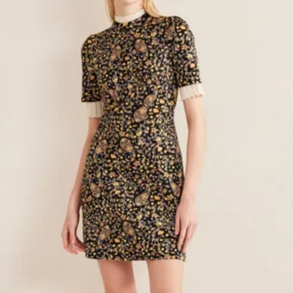 NWT Boden Jersey Mini Empire Waist Dress size 4 Wildflower Paisley Black
